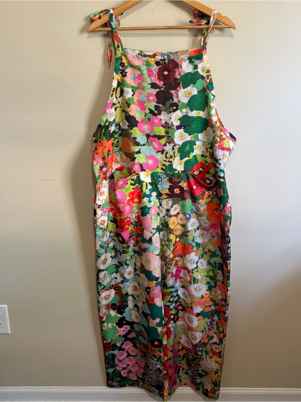 Whimsical Floral Overall Jumpsuit Tie Strap Wide Leg XXL